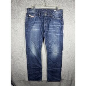 Diesel Viker Regular Straight Leg Jeans Mens 34x32 Blue Wash 0802D Button Fly